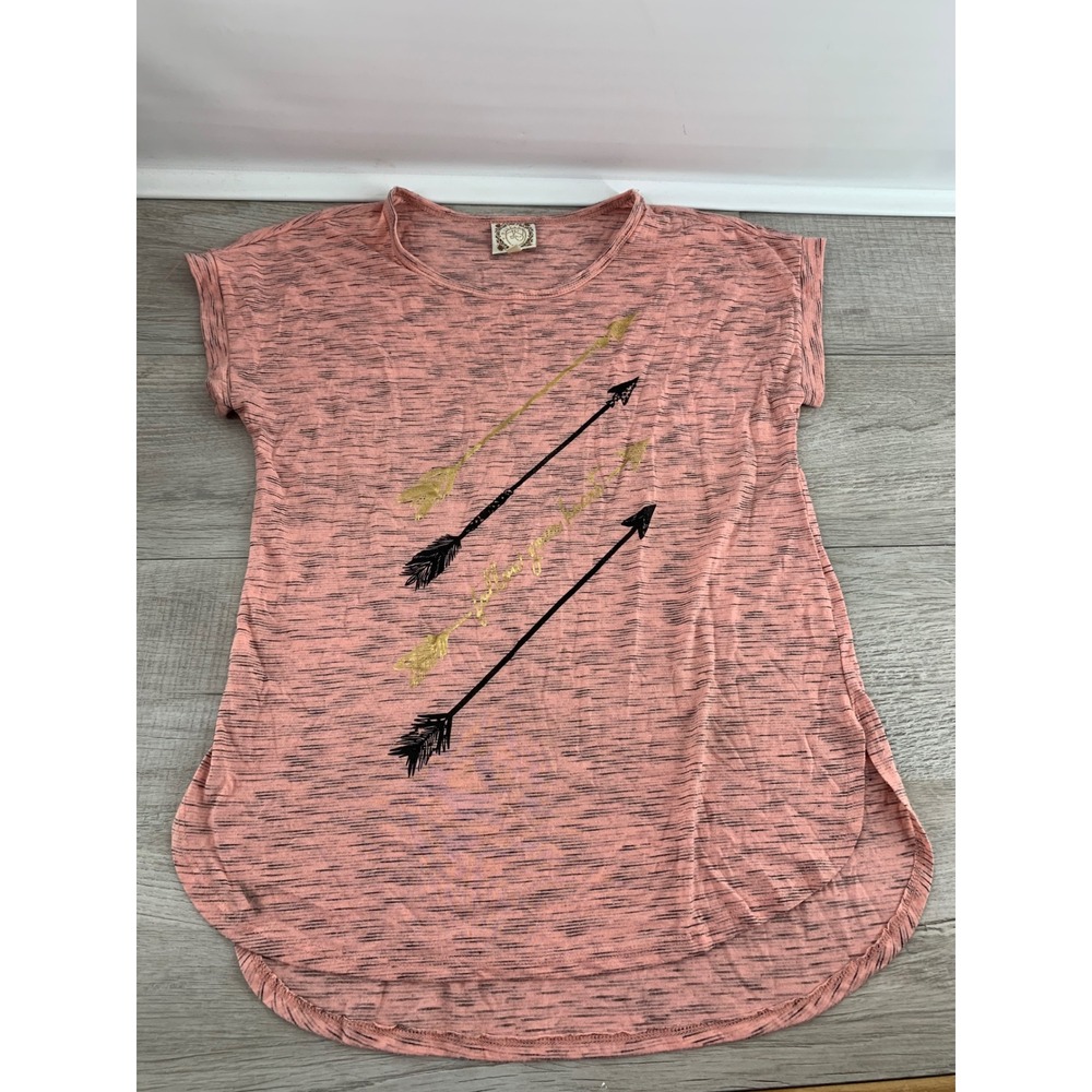 Tru Self Pink Space Dye Arrow Graphic Follow Your Heart T-Shirt Small